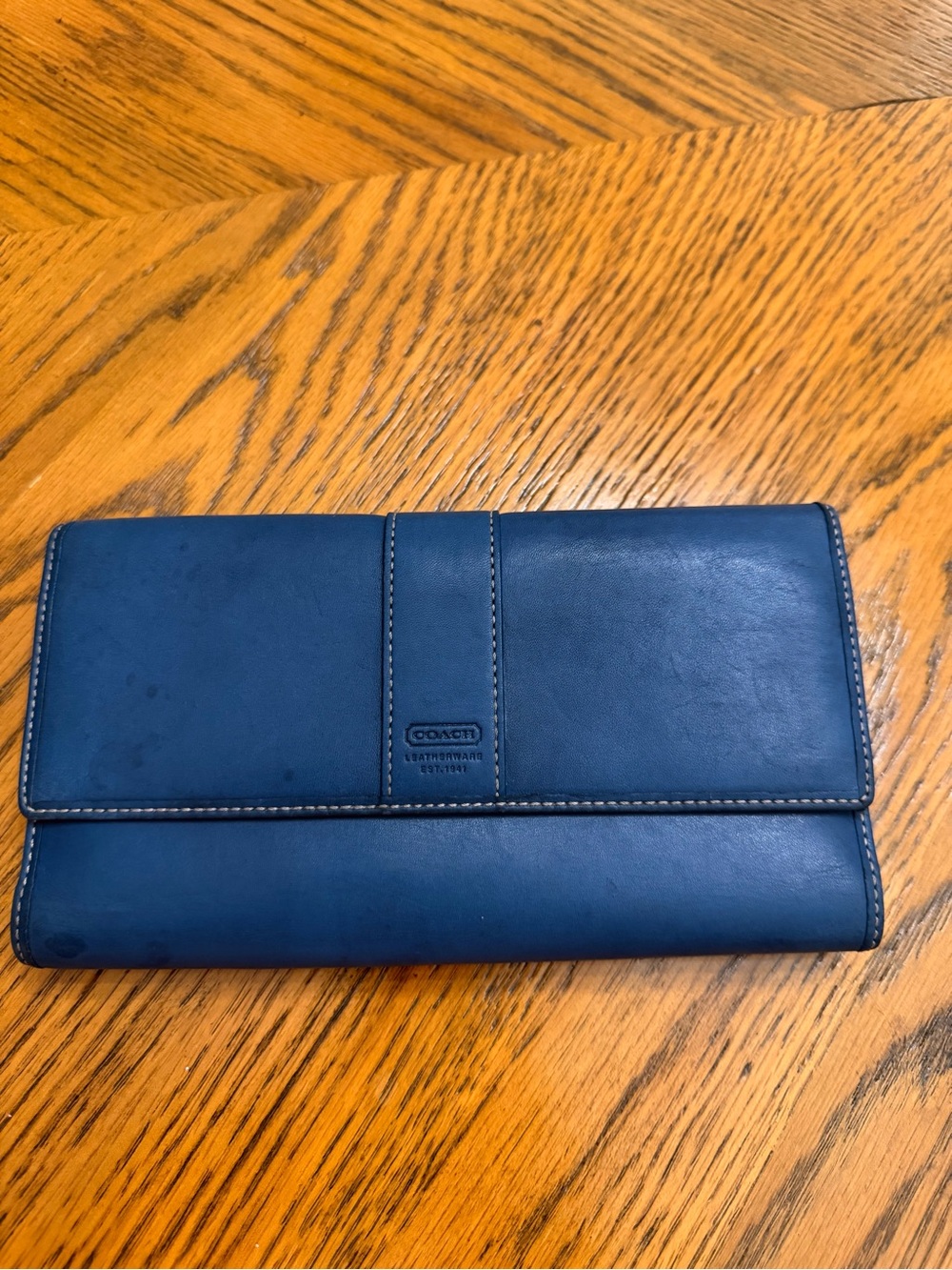 VINTAGE Coach Denim Blue Leather Tri-Fold Wallet